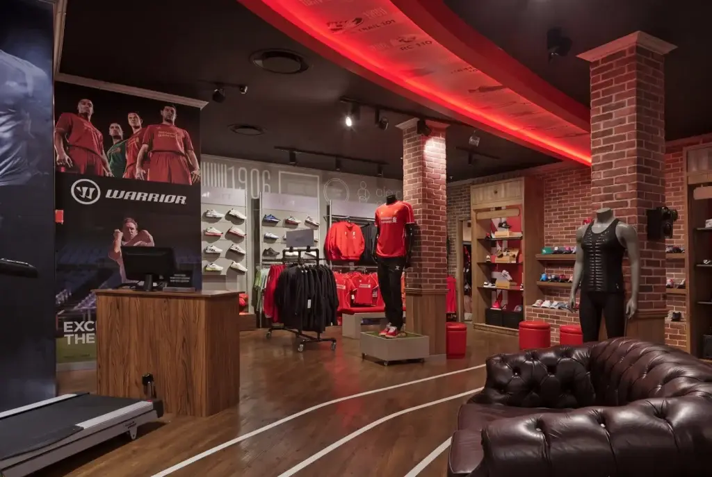 Premium sports retail store interior with custom shopfitting and display fixtures